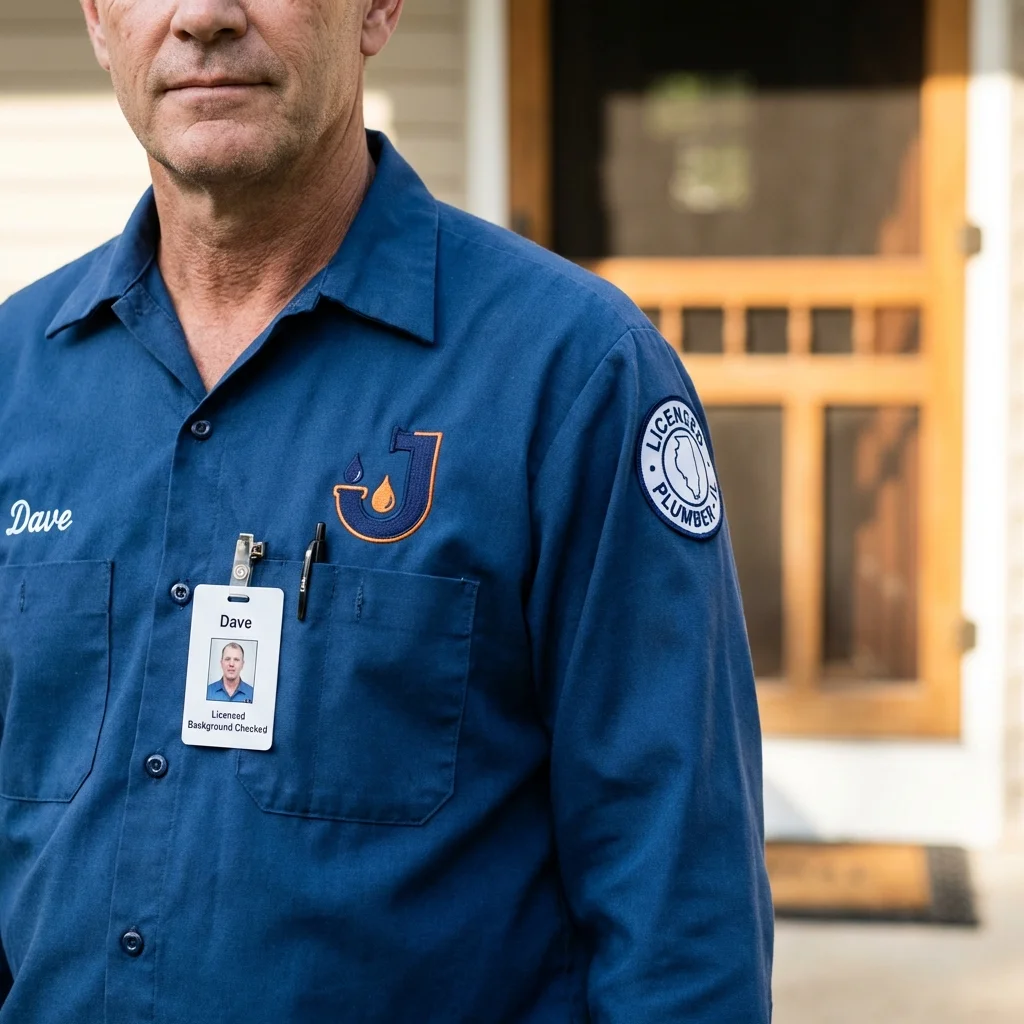 Licensed plumber showing ID badge in Cranberry Township, PA