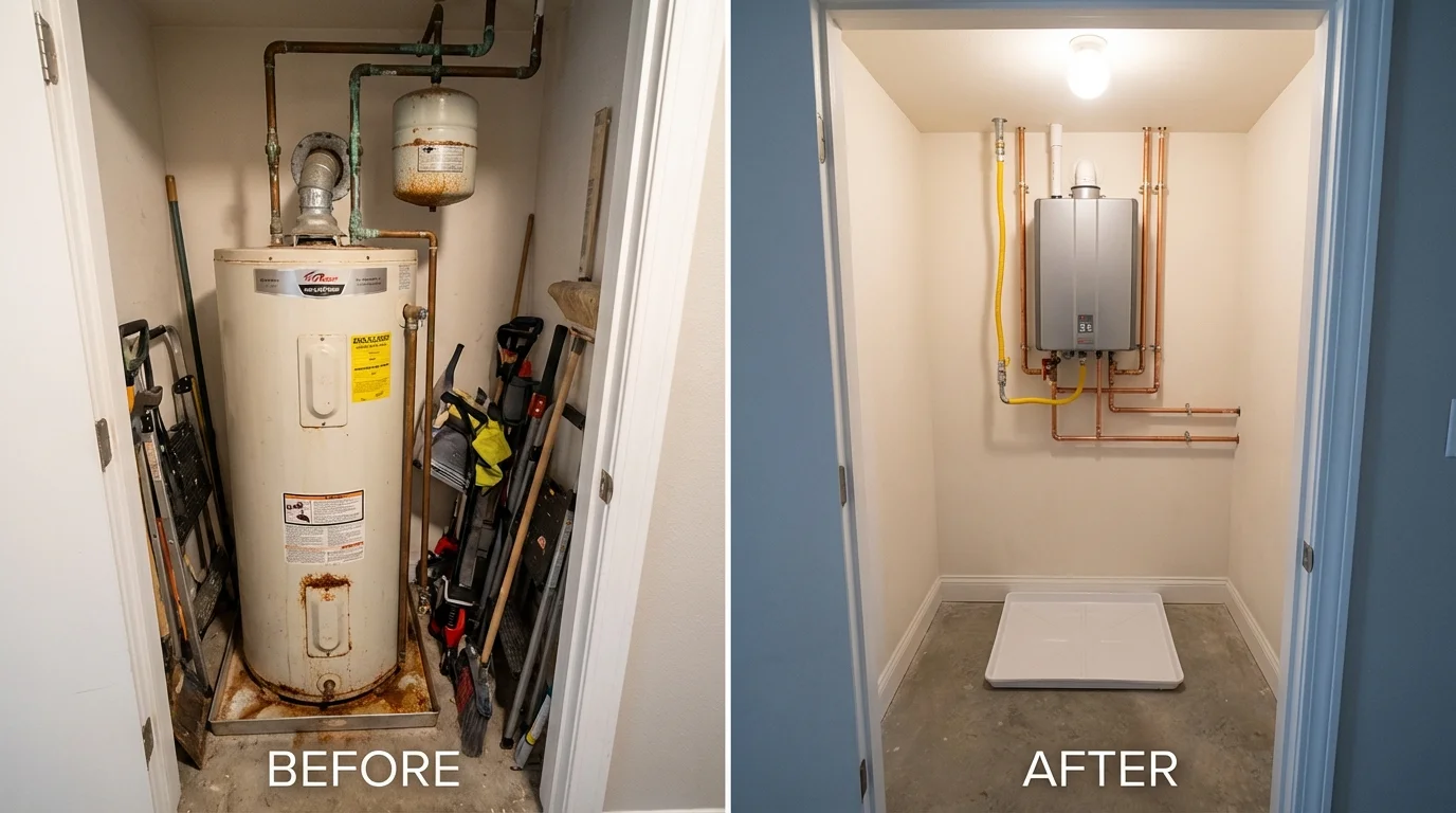 Tank water heater versus wall-mounted tankless unit comparison for Cranberry Township, PA homeowners