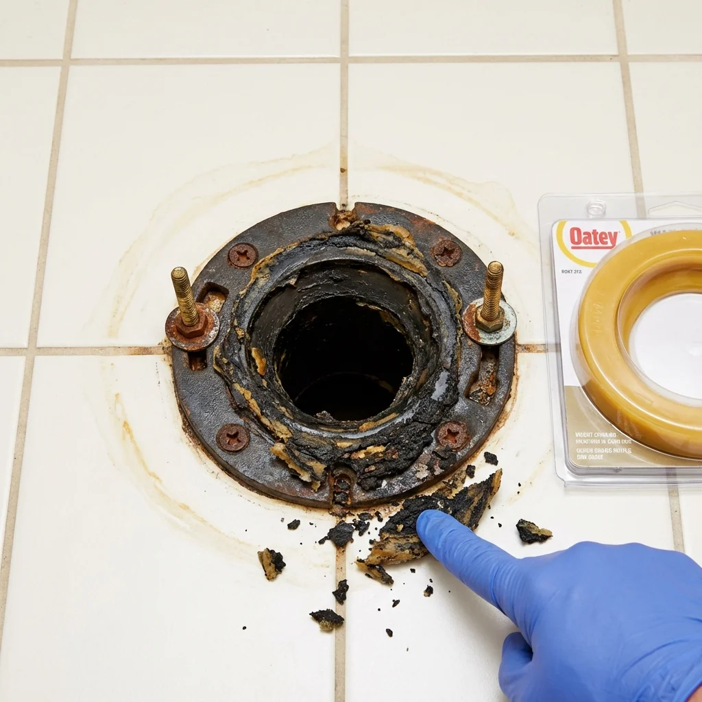 Failed wax ring showing water seepage at the base of a toilet in a Cranberry Township, PA home