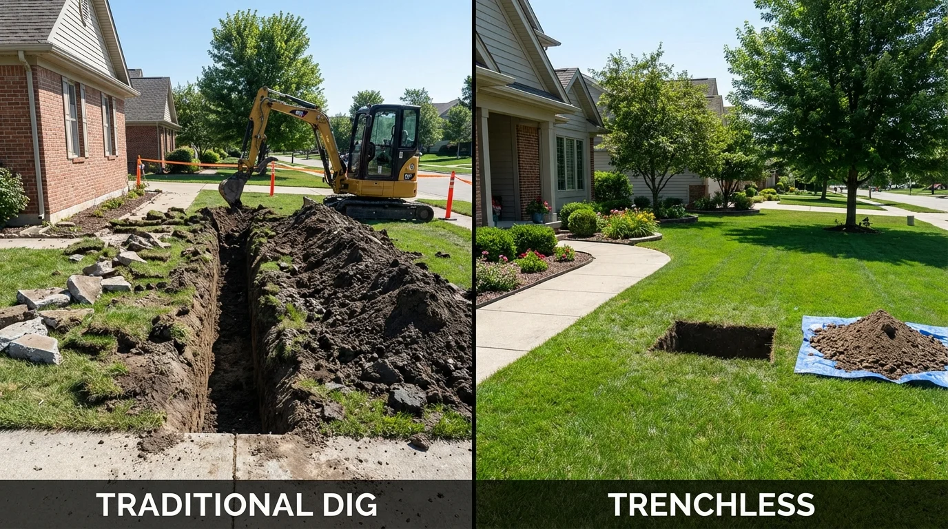 Trenchless sewer repair with minimal yard damage versus traditional excavation in Cranberry Township, PA